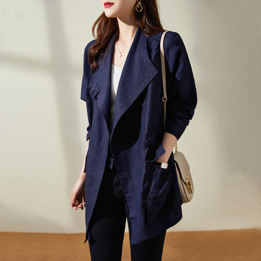 2025 Linen trench coat women's  new spring short short spring thin coat trendy high-quality women's clothing