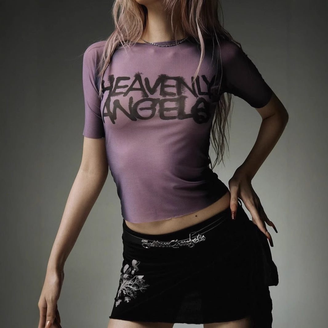 summer new women's clothing n sexy sweet and spicy style perspective printing sexy slim short seamless top women