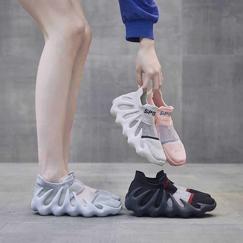 2025  ins mesh breathable socks shoes women's  summer new Korean version flying woven Xiaolongbao running casual shoes 450-11
