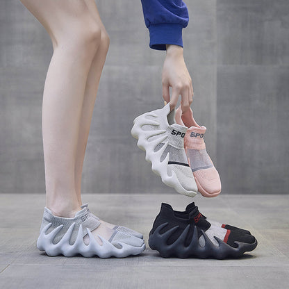 2025  ins mesh breathable socks shoes women's  summer new Korean version flying woven Xiaolongbao running casual shoes 450-11
