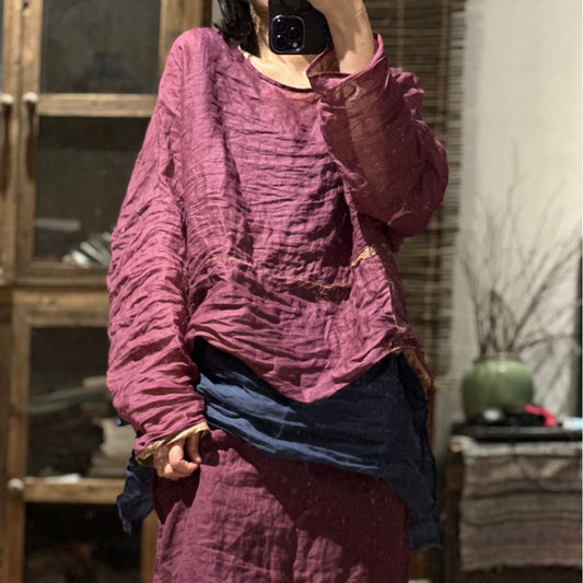 2025  24/1 SN08 literary and retro ramie spliced pullover
