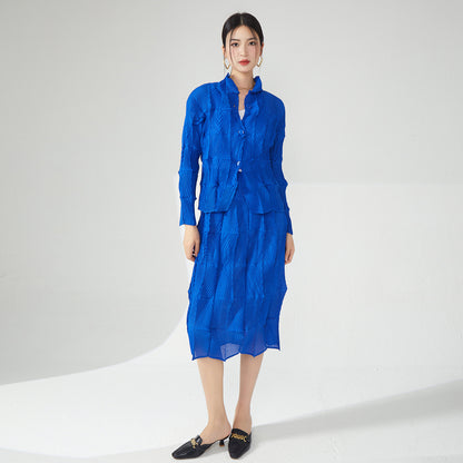 2025 Nanyou high-end women's clothing Sanzhai spring and autumn suit skirt single-breasted pleated shirt jacket straight skirt pleated two-piece set