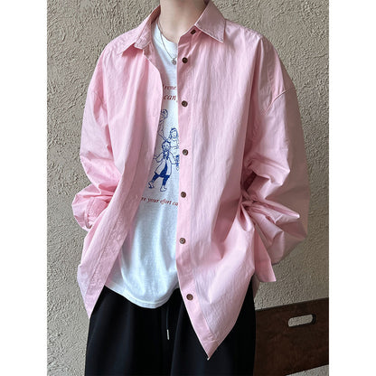 Luxi  spring new retro contrasting color button white shirt women's Korean age-reducing stacked outer shirt 3395