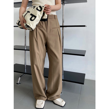 Luxi, spring and autumn design double pocket drape floor pants women's Korean version loose casual wide-leg suit pants 1056