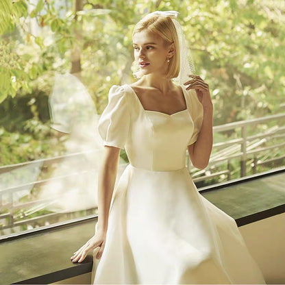 2025 Large size light wedding dress  simple fat MM travel photography Korean version solid color enlarged and fattened wedding certificate satin dress