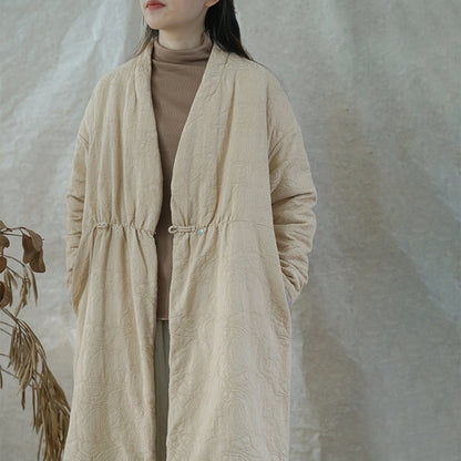 national style Zen jacquard thickened long cotton-padded coat, new Chinese elegant dark pattern jacquard extended cotton-padded coat M21439