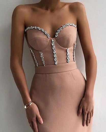 XIANGTUIBAO popular New fashion new high-waisted pink evening dress  EBAY medium and long group dress
