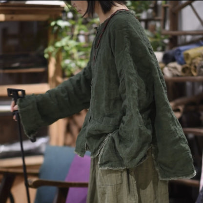2025  25/2 SN125 literary and casual yarn-dyed textured linen burr cardigan