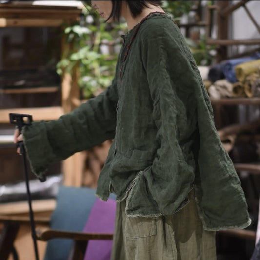 2025  25/2 SN125 literary and casual yarn-dyed textured linen burr cardigan