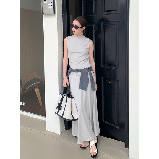 2025 THE MIND Tencel sleeveless knitted top + skirt 2025 spring and summer Korean version simple two-piece set T037