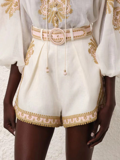 2025 spring new niche design heavy industry three-dimensional embroidered shirt shorts set