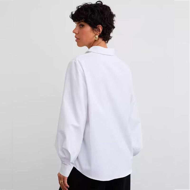 [Customized] White shirt women's long sleeves  spring clothing medium and long loose top fashionable casual women's shirt