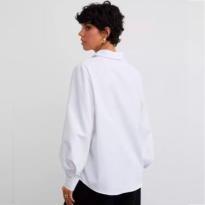 [Customized] White shirt women's long sleeves  spring clothing medium and long loose top fashionable casual women's shirt