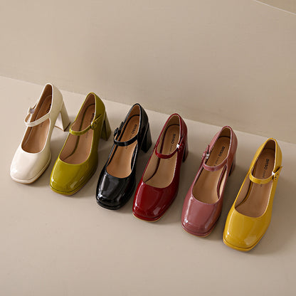 xiangtuibao Women's High Heels Mary Jane Shoes  Summer New Simple Temperament Candy Color Thick Heel Ankle-Strap Pumps Women