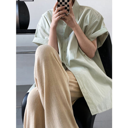 Luxi texture pleated wide-leg pants women's autumn thin floor-mopping pants high waist drape straight casual pants 2251