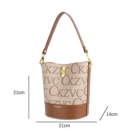 2025 Bucket bag women's autumn fashion printed handbag high sense large capacity messenger bag to work commuter bag wholesale