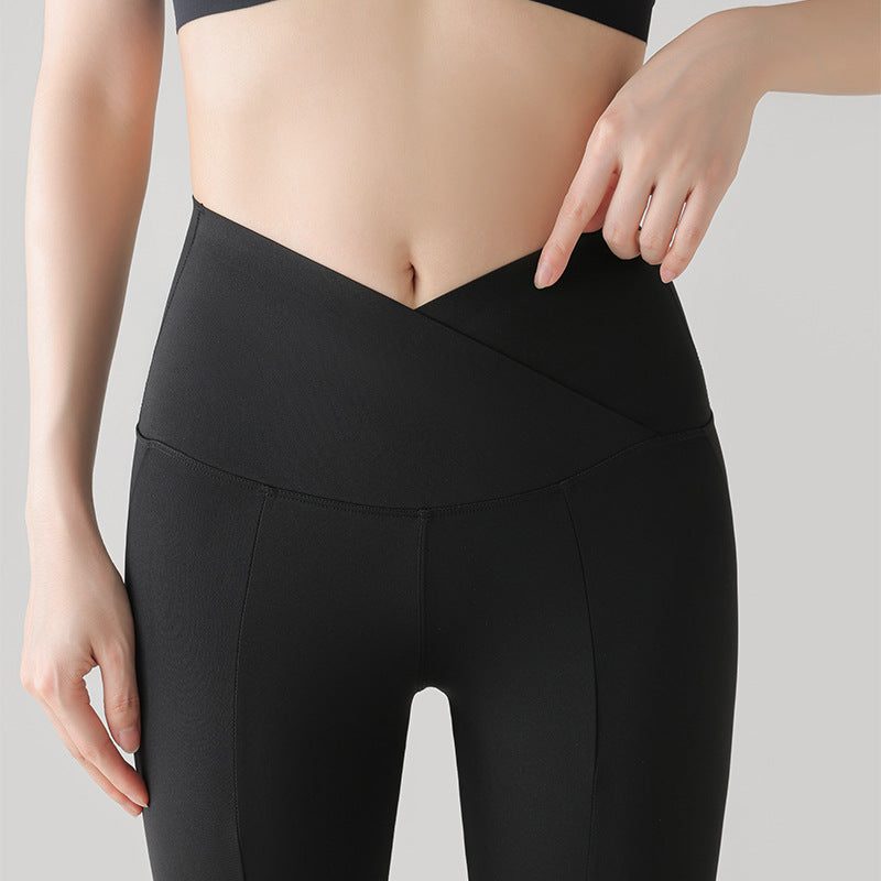 xiangtuibao Autumn New V Waist Slit Boot-Cut Pants High Waist Shark Pants Casual Temperament Draping Yoga Pants Women's Outer Wear