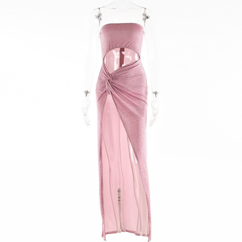 2025 Temperament Spice Girl High Split Pipe Top Dress Summer Women's  Style Cross-border New Sexy Backless Hollow Dress