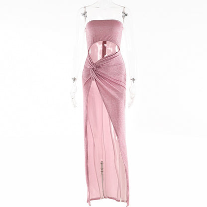 2025 Temperament Spice Girl High Split Pipe Top Dress Summer Women's  Style Cross-border New Sexy Backless Hollow Dress