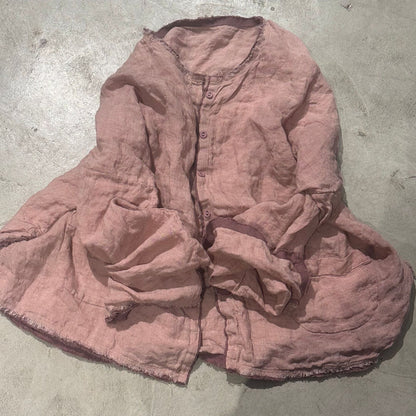 2025  25/2 SN125 literary and casual yarn-dyed textured linen burr cardigan