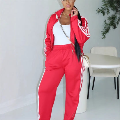 Autumn new New  fashion loose leisure sports style solid color long-sleeved top jacket trousers suit women