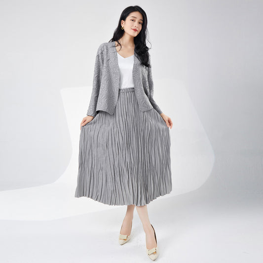 2025 High-end women's clothing suit skirt spring women's design cardigan jacket medium and long skirt versatile pleated two-piece set