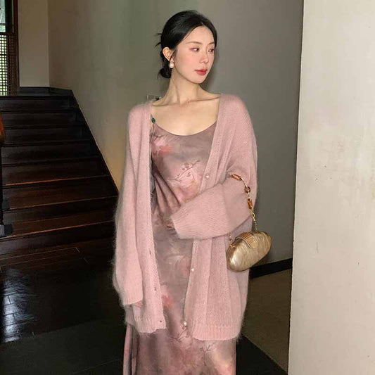 2025 Thirteen Lines popular Autumn New Korean Edition Mohair Knitted Cardigan Versatile Sunscreen Blouse 23228