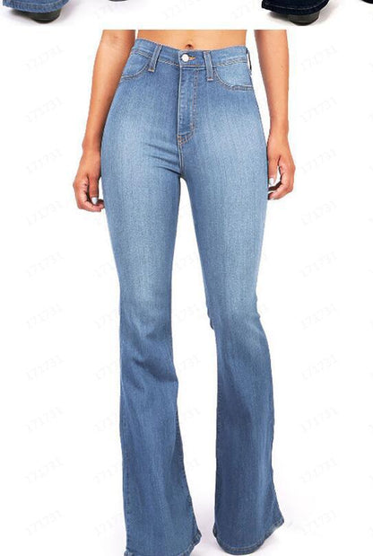 2025 2025 Popular trade high-waisted and slightly pulled jeans for women's spring and autumn wide-legged and thin long flared pants in summer