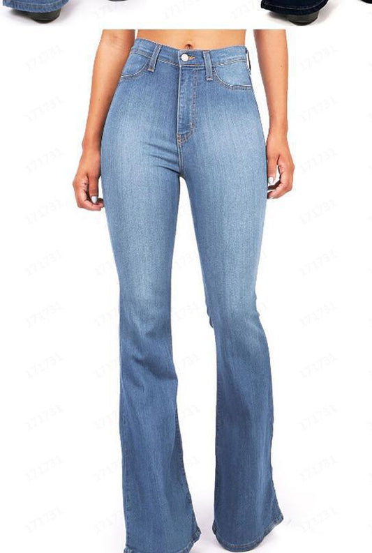 2025 2025 Popular trade high-waisted and slightly pulled jeans for women's spring and autumn wide-legged and thin long flared pants in summer