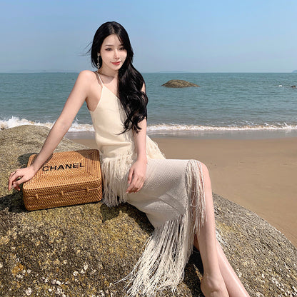 2025 Photo super fairy beach dress women's summer Sanya seaside vacation dress high-end suspender long dress travel wear