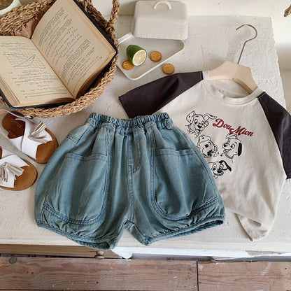 xiangtuibao  Boys' Shorts Baby Pants  New Children's Middle Pants Summer Loose Jeans Fashion Children's Cropped Pants