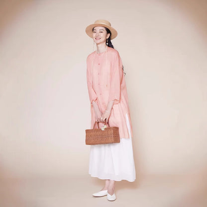 · Medium and long design sense niche loose temperament shirt Chinese top tea clothes A0330