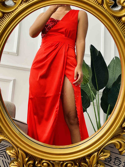 XIANGTUIBAO popular Spring and Autumn Dress Spring and Summer Over the Knee Elegant Red Turtleneck V-Neck Adult Official Picture Chinese Evening Dress