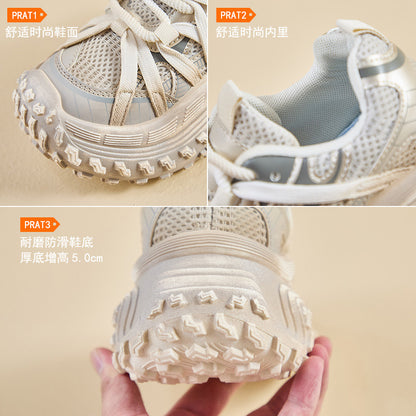 2025  ins Korean version of the new dad shoes girl  spring student running sports thick sole height increase casual street shot M-91