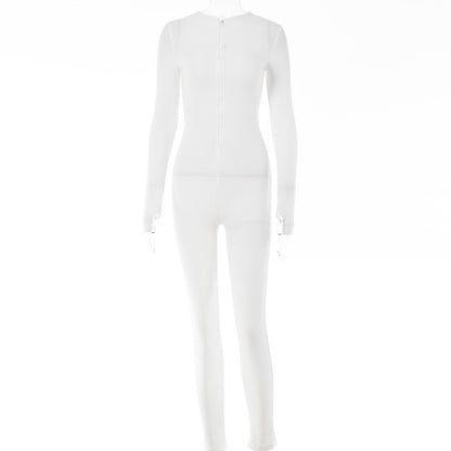 2025 Spice Girls style sexy tight temperament leggings  spring new versatile long-sleeved zipper integrated pants women