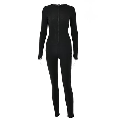 2025 Spice Girls style sexy tight temperament leggings  spring new versatile long-sleeved zipper integrated pants women