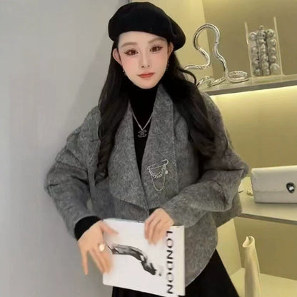 2025 Mulberry silk rabbit hair wool suit collar shoulder sleeve single-breasted double-sided wool coat woolen jacket to keep warm in autumn and winter