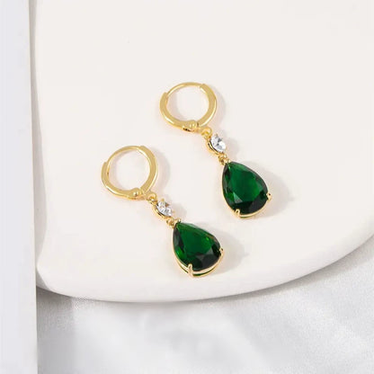Super flash emerald crystal water drop ear buckle women's 2025 new niche design earrings temperament versatile light luxury earrings