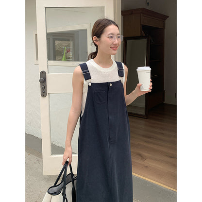 2025 THE MIND Tencel cotton denim strap skirt 2025 spring and summer new Korean version medium and long suspender dress T088