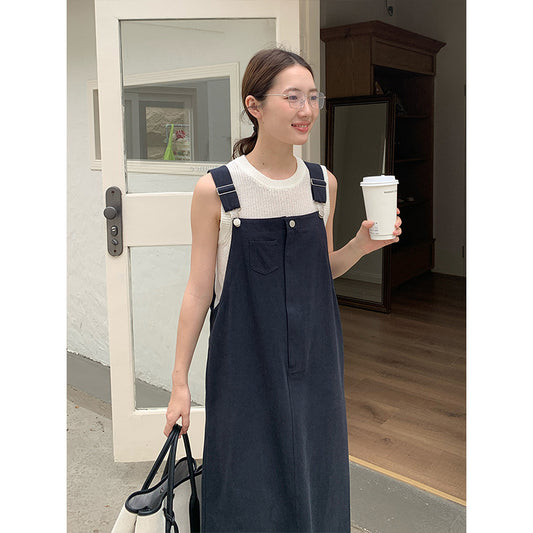 2025 THE MIND Tencel cotton denim strap skirt 2025 spring and summer new Korean version medium and long suspender dress T088
