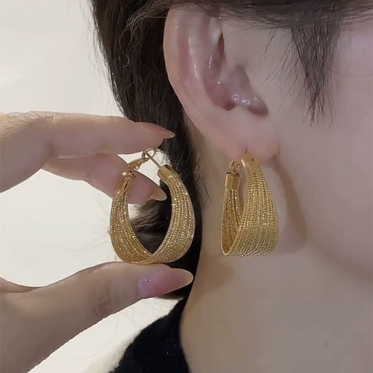 2025 fashion exaggerated gold earrings female Korean temperament Internet celebrity multi-layer circle earrings high-end circle earrings