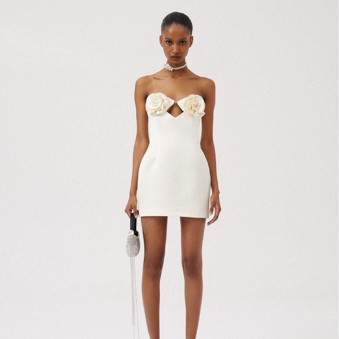 2025 Summer European and American Flower Chest Cup Hollow Slim off-Shoulder Invisible Shoulder Strap Tube Top Package Hip Skirt for Women