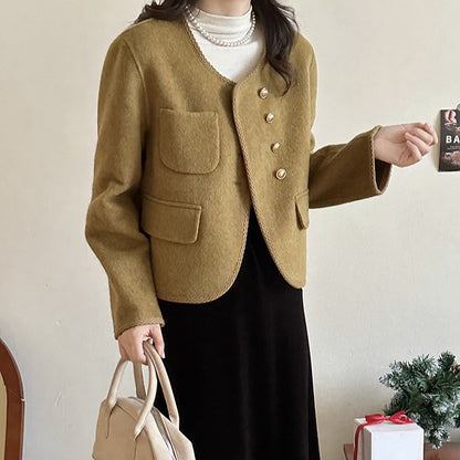 2025 Xiaoxiangfeng button decoration Maillard asymmetrical double-sided wool outer coat versatile temperament woolen coat new
