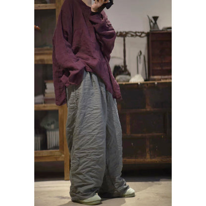 2025    23/2 Xiaonuan, spring literary and retro washed old linen v-neck pullover shoulder shirt