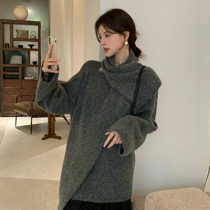 2025 Thirteen Lines Autumn and Winter New Temperament Wool Long Scarf Knitted Sweater Versatile Top Women 25154