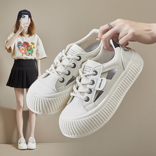 2025  summer new Korean version ins breathable little white shoes women's hollow casual board shoes thick-soled versatile muffin shoes M15