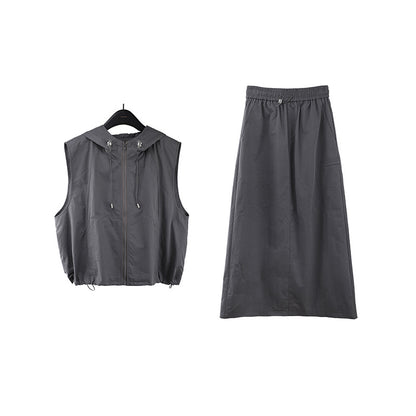 2025 THE MIND hooded casual vest + skirt set 2025 spring and summer Korean version sports two-piece set women T035