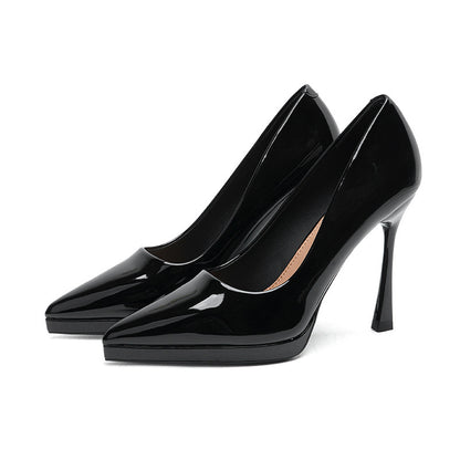 2025 1166-1 Solid color patent leather sexy super high heel waterproof table women's shoes 2025 new pointed stiletto high heels