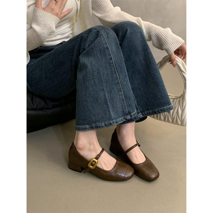 2025  evening wind light mouth single shoes women's thick heel popular autumn new Korean version small leather shoes retro medium heel Mary Jane shoes