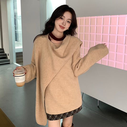 2025 Thirteen Lines Winter New Temperament Wool Long Scarf Knitted Sweater Versatile Top Women's 25154